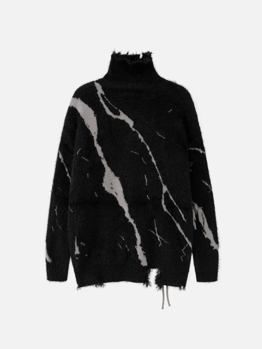A black tie-dye turtleneck sweater by TALISHKO, showcasing a cozy, textured design.