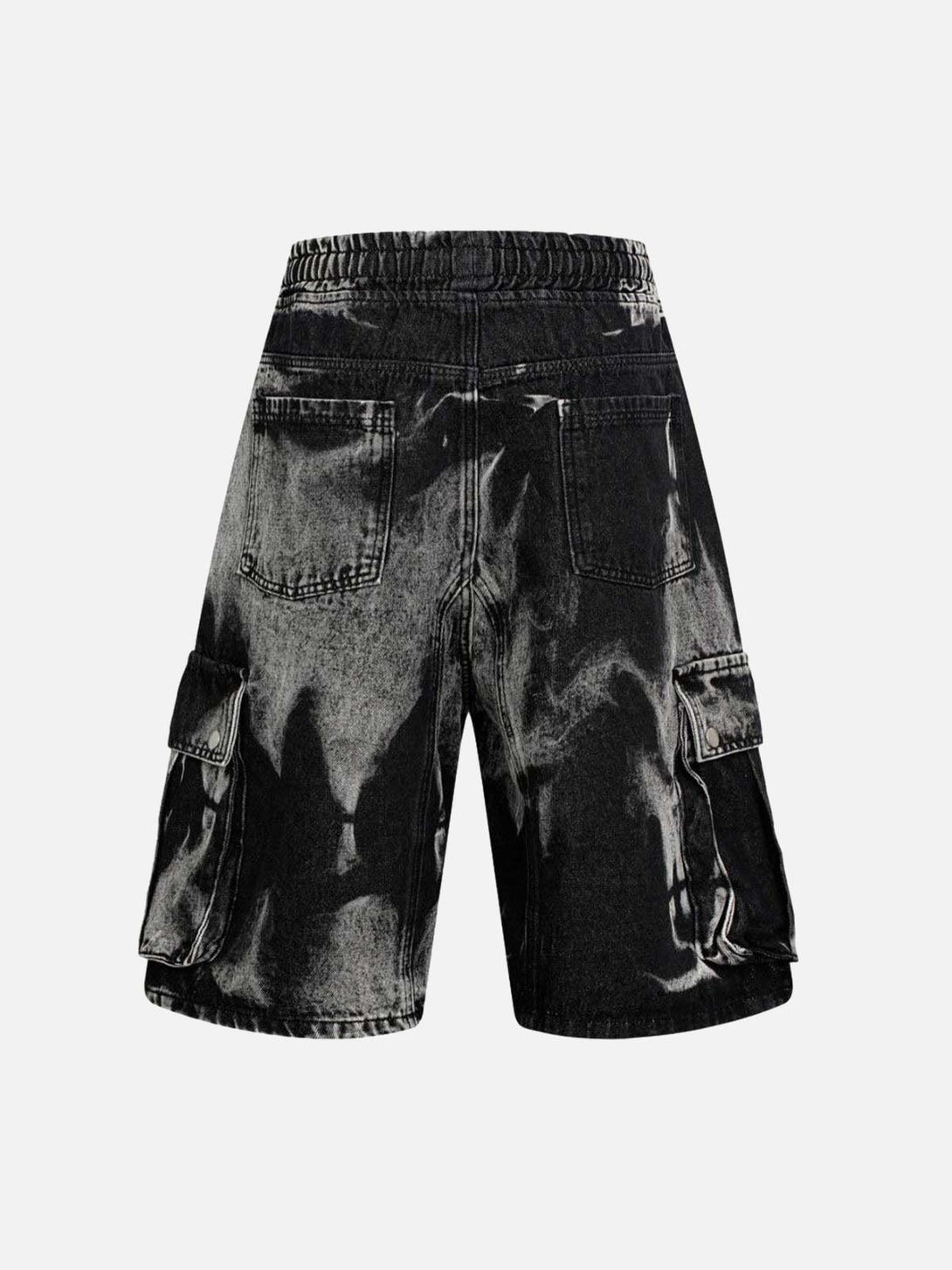 Back view of TALISHKO tie-dye cargo jorts with drawstring, featuring a relaxed summer style.