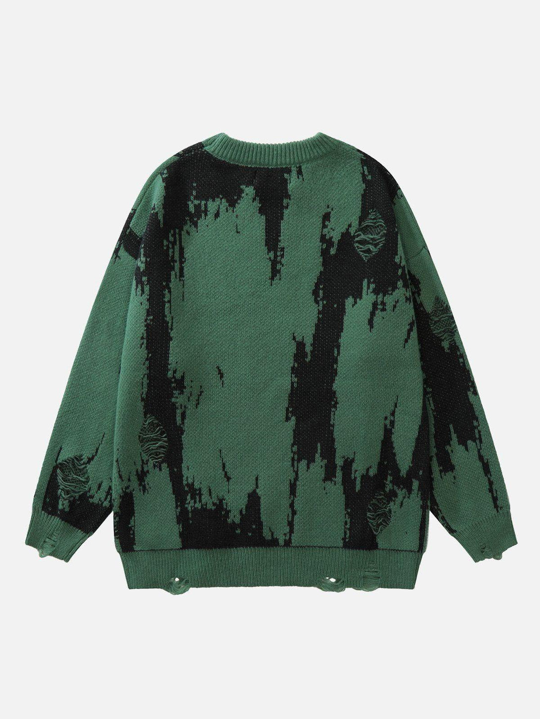 Back view of green tie-dye sweater with abstract design, crafted by TALISHKO for a bold look.