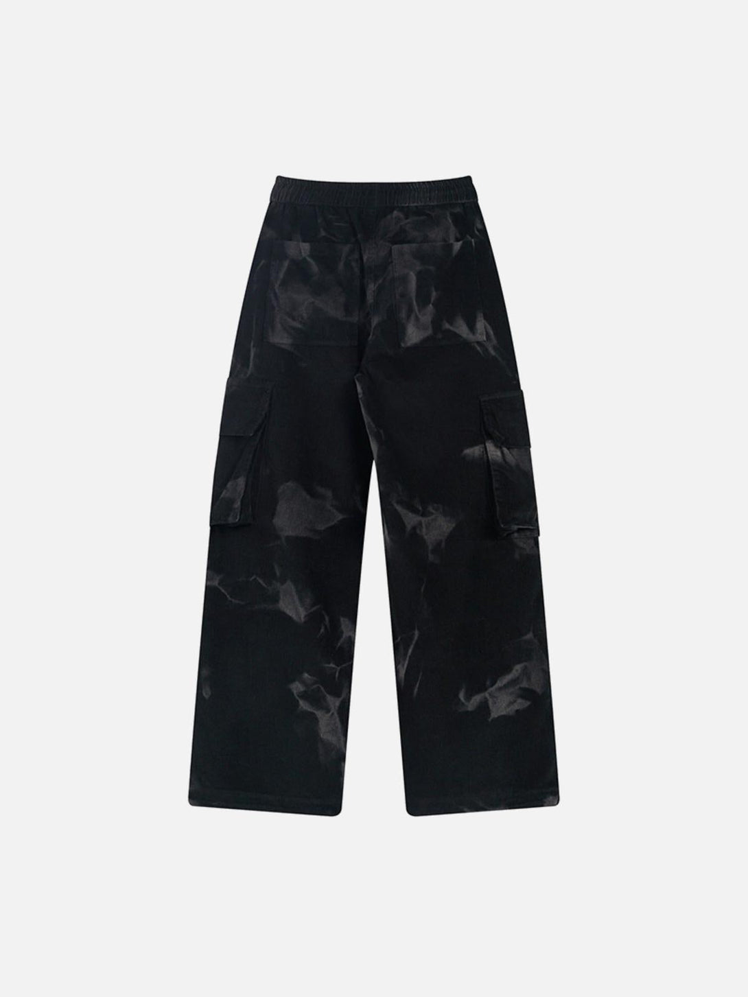 Back view of black tie-dye corduroy pants with multiple pockets by TALISHKO.