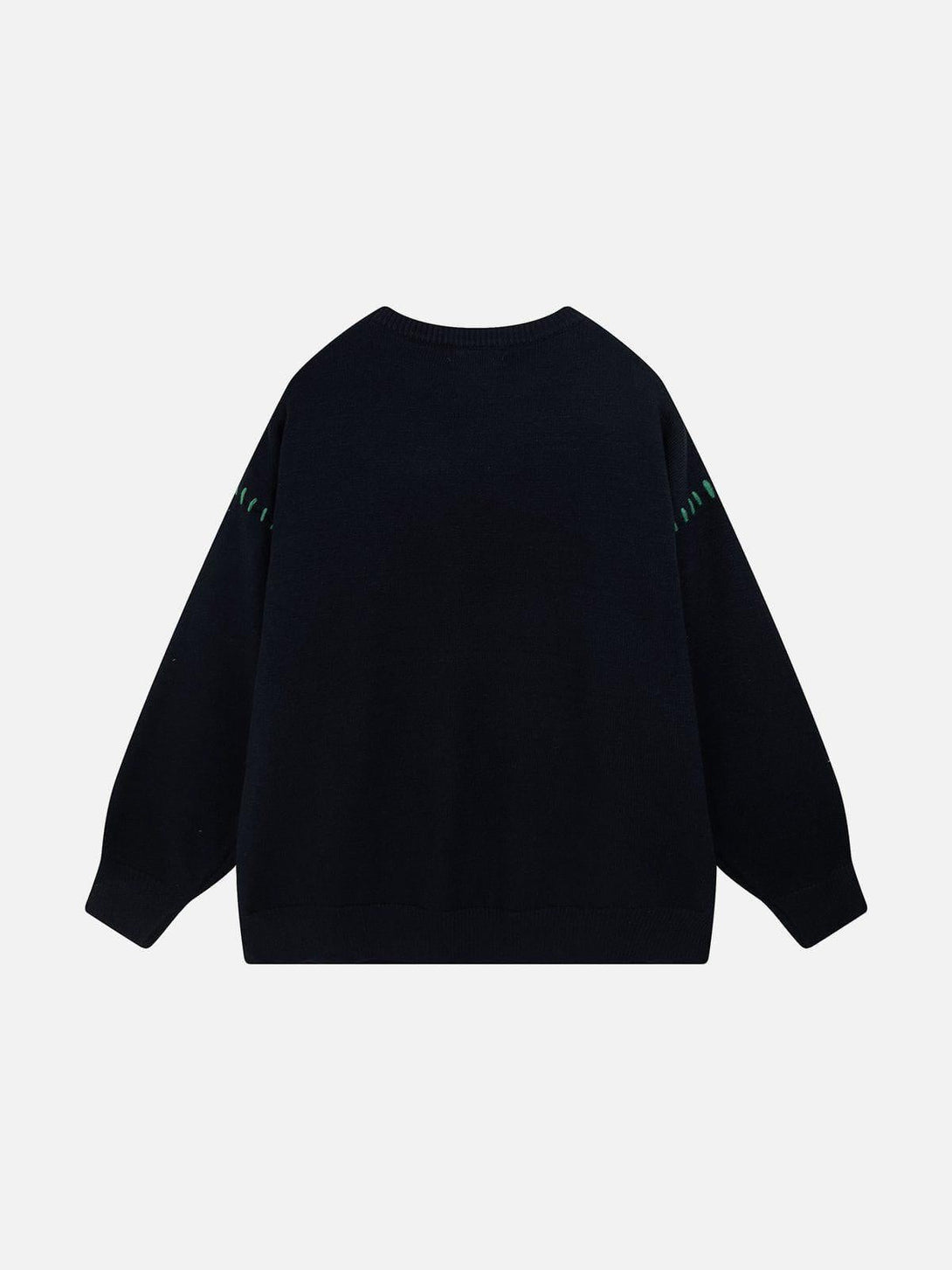 Back view of TALISHKO sweater in black, highlighting simple elegance and subtle design details.