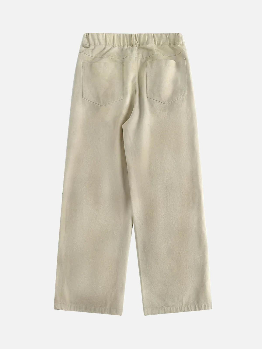 Back view of beige wide-leg pants by TALISHKO, featuring a relaxed urban fit.