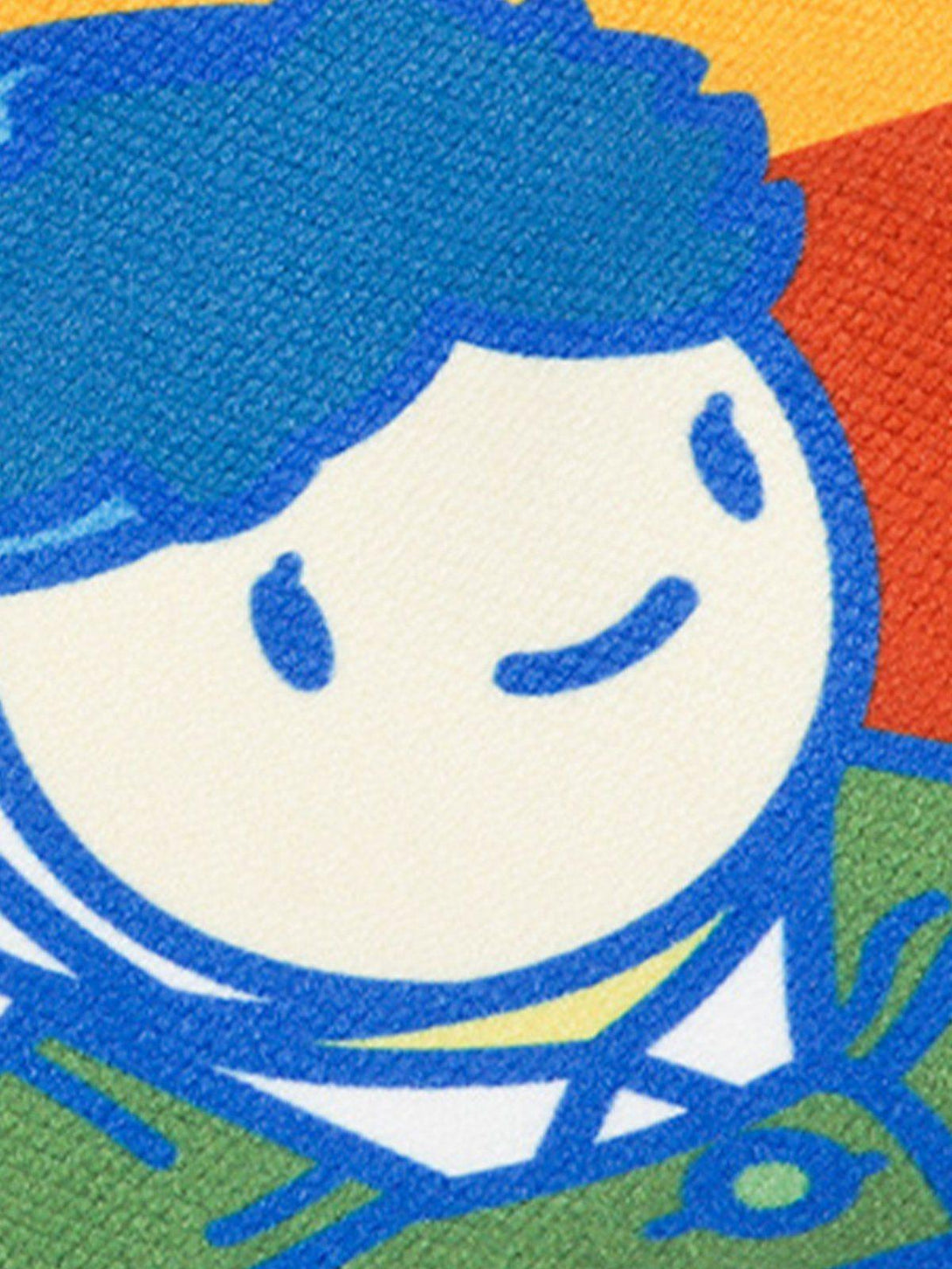 A close-up of TALISHKO's crossbody bag, highlighting a playful Van Gogh cartoon print.
