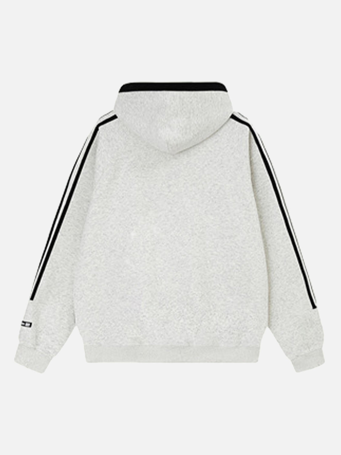Back view of a gray vintage all-in-one hoodie by TALISHKO, featuring sporty stripe details.