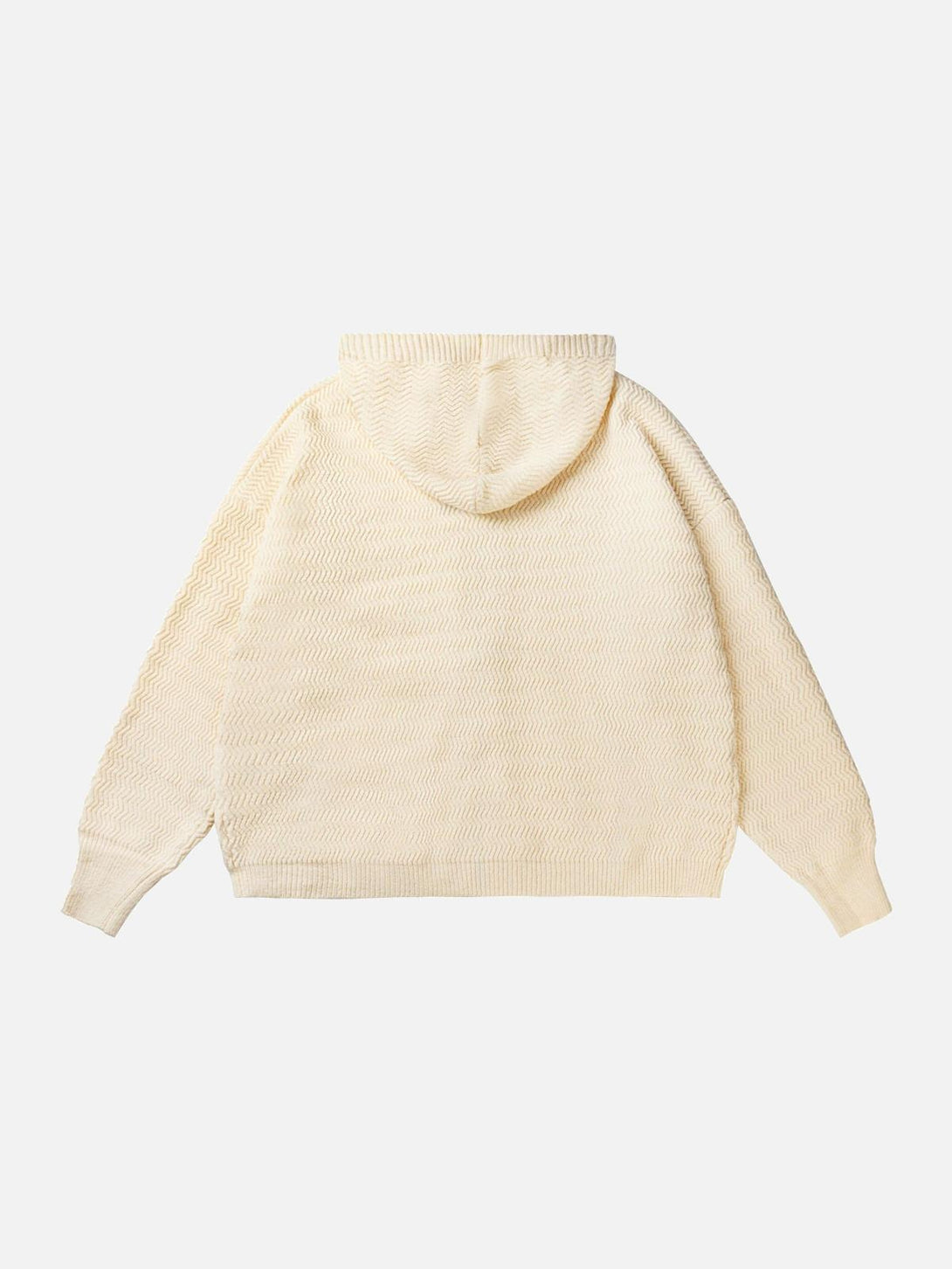 Back view of cream vintage braided texture sweater by TALISHKO, highlighting cozy knit design.
