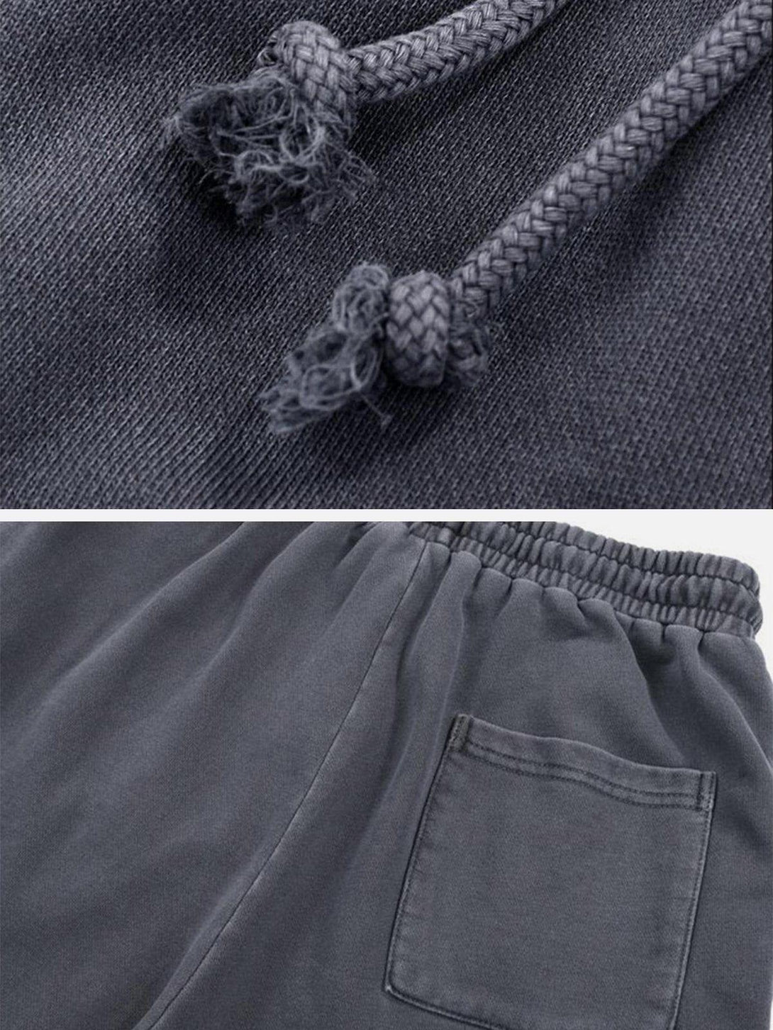 Detailed look at TALISHKO vintage casual drawstring shorts, showcasing the textured fabric and pocket design.