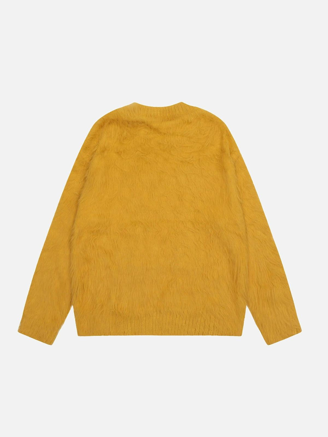 Back view of a mustard yellow sweater by TALISHKO, featuring a soft, textured design.