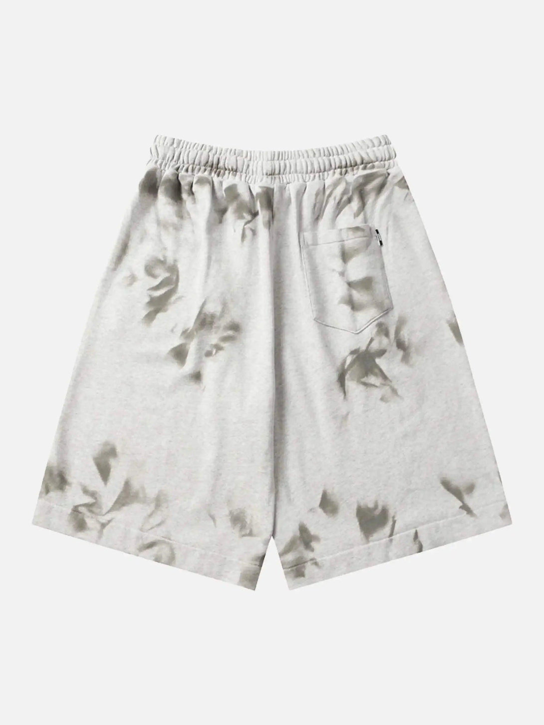 Back view of TALISHKO's vintage-style loose shorts with a unique tie-dye pattern.