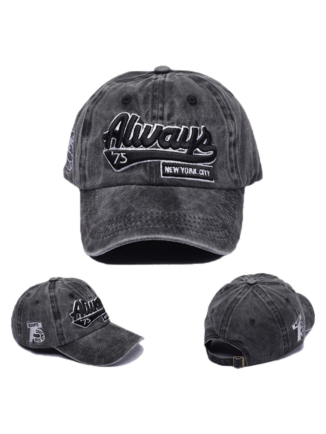 Vintage embroidered denim washed baseball cap by TALISHKO, shown from multiple angles.