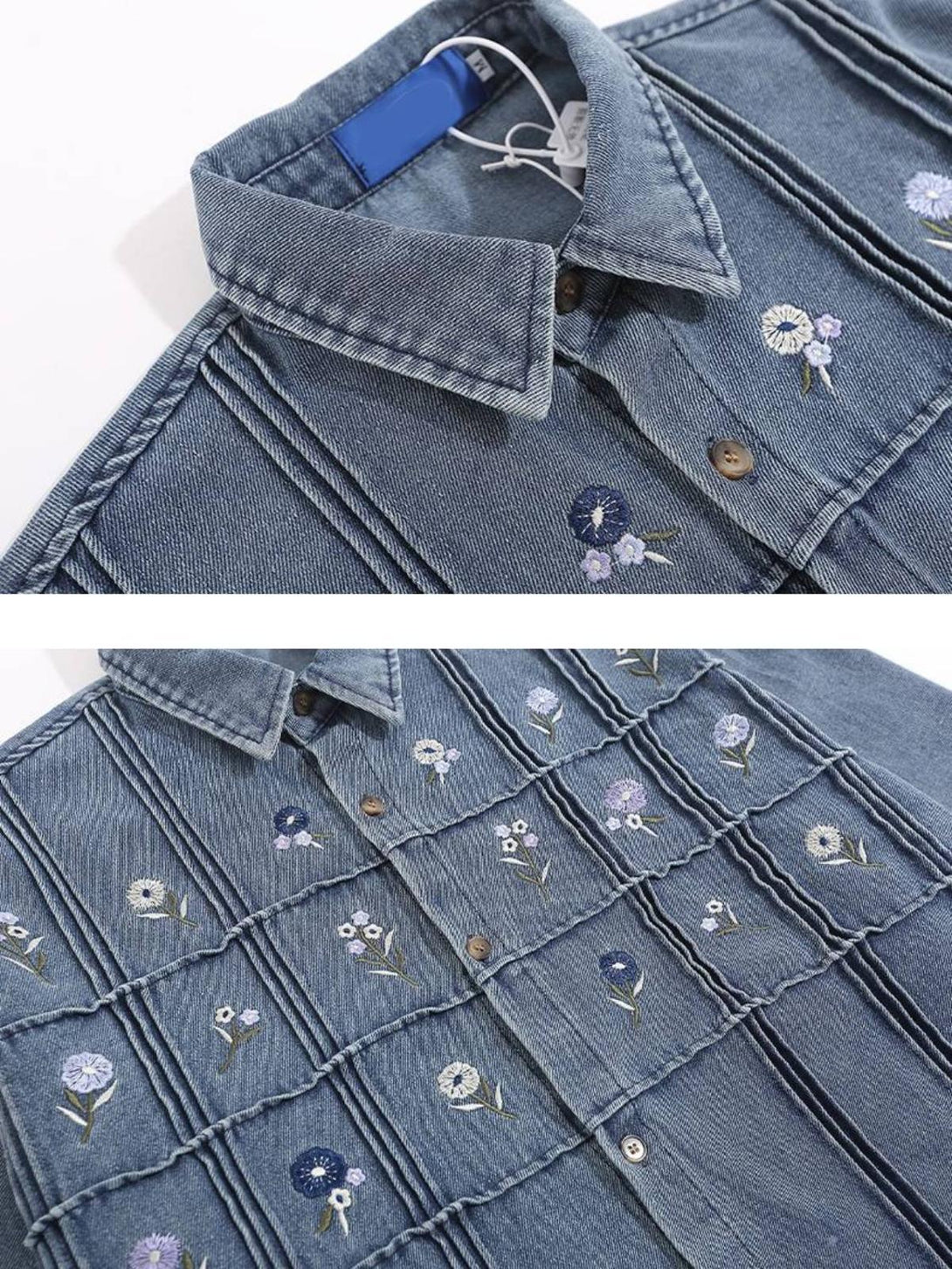 A detailed view of TALISHKO's vintage embroidered cowboy shirt, showcasing floral patterns.