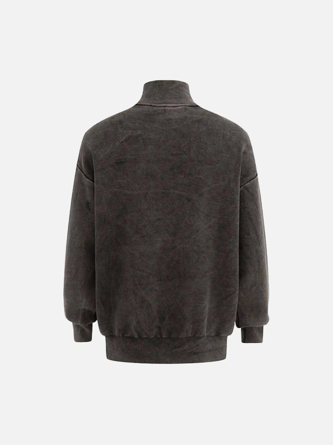 Back view of a vintage flame jacquard cardigan by TALISHKO, featuring a stand collar.