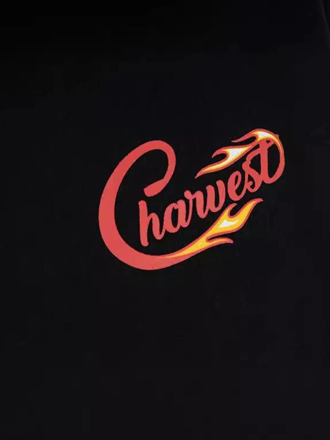 Flame print detail on TALISHKO sweatpants, capturing a vintage-inspired streetwear vibe.