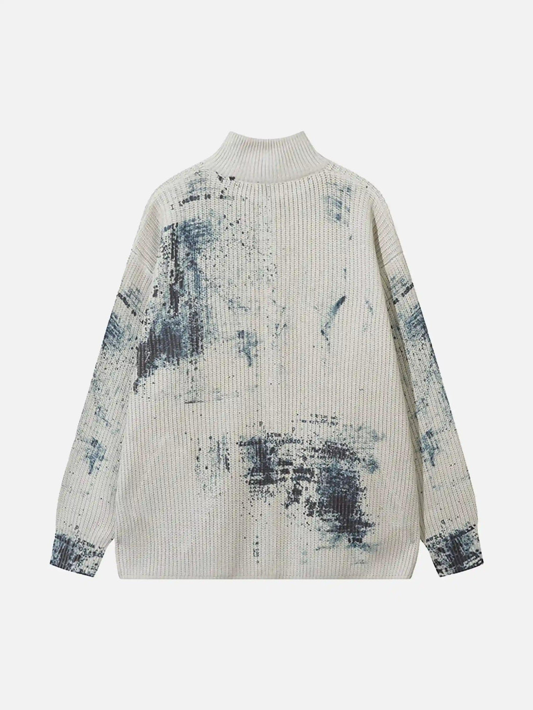Back view of a vintage graffiti zip-up cardigan by TALISHKO, showcasing abstract patterns.