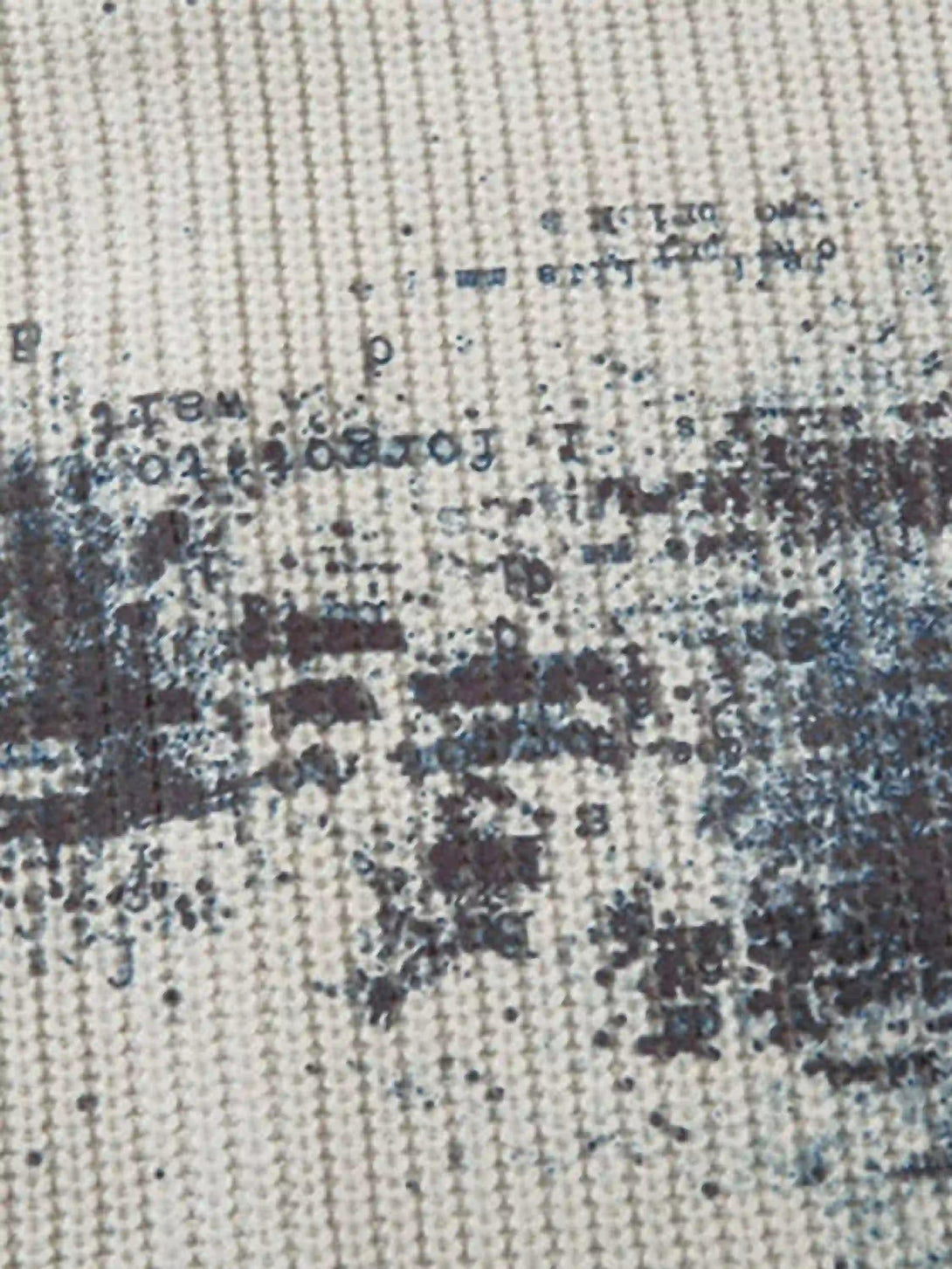A detailed view of TALISHKO's vintage graffiti zip-up cardigan, highlighting its unique texture.