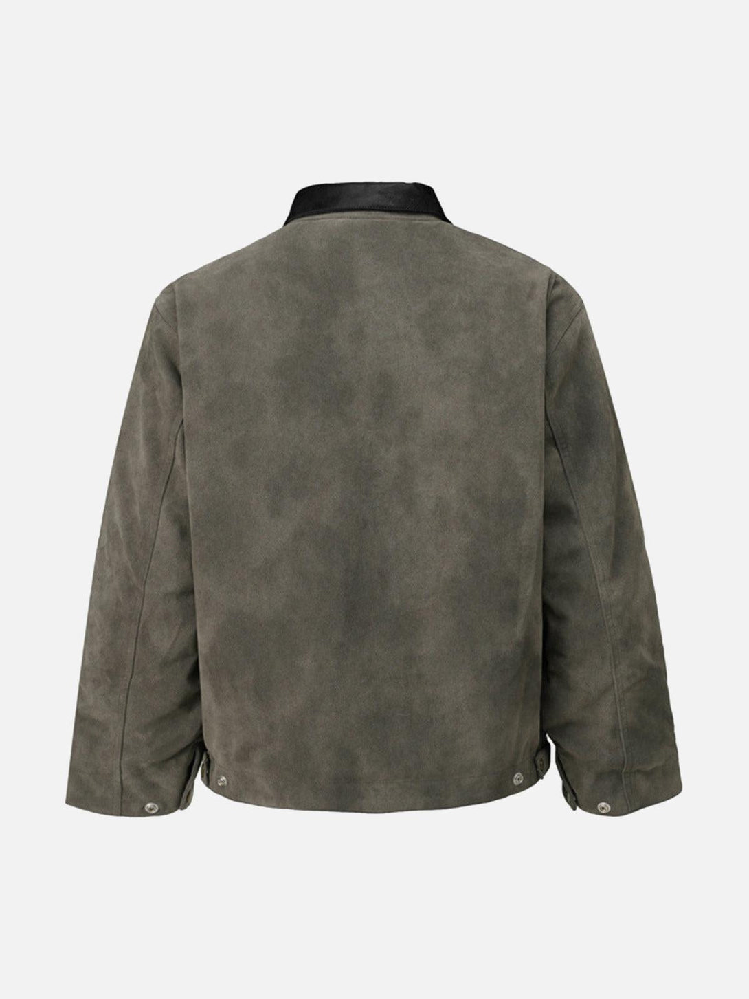 Back view of a TALISHKO vintage suede jacket, highlighting its durable design and texture.