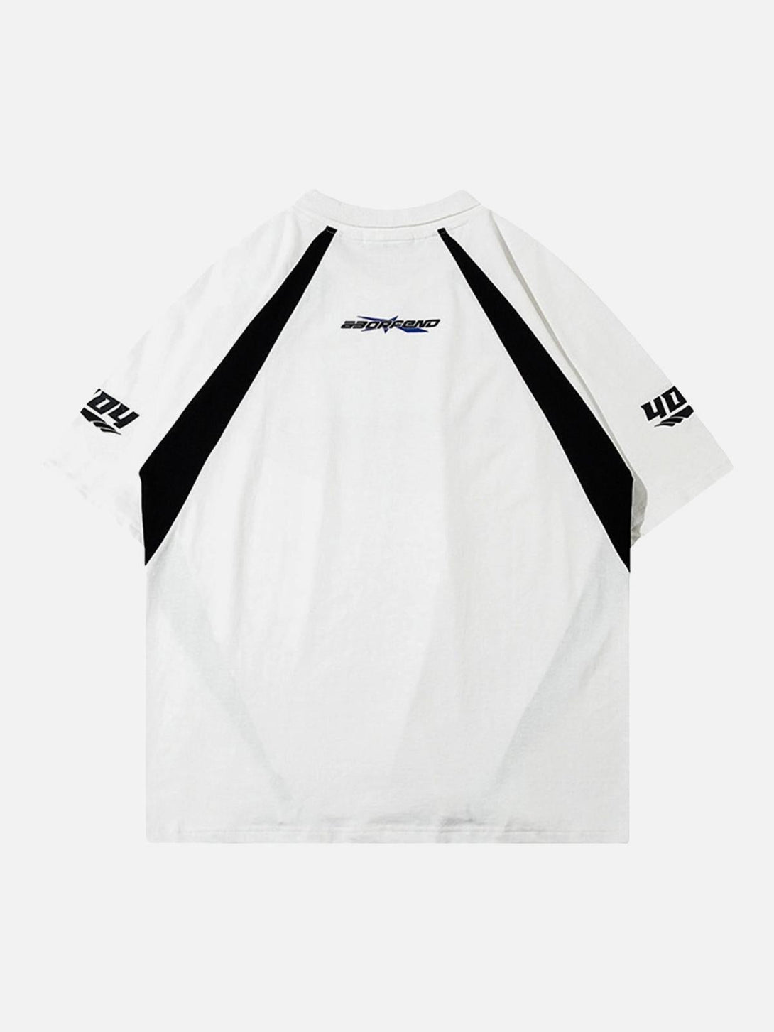 Back view of a white vintage polo shirt by TALISHKO, featuring black contrasting panels.