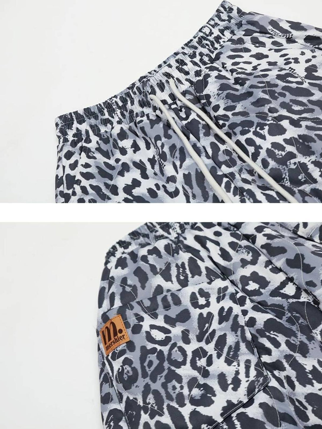 Detailed view of TALISHKO vintage leopard sweatpants, showcasing the elastic waistband and pocket design.