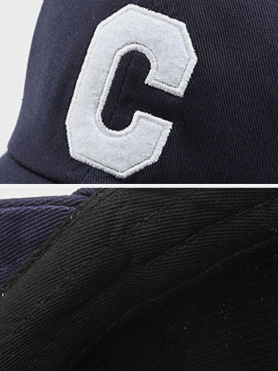 Intricate look at the letter "C" on a dark baseball cap, crafted by TALISHKO.