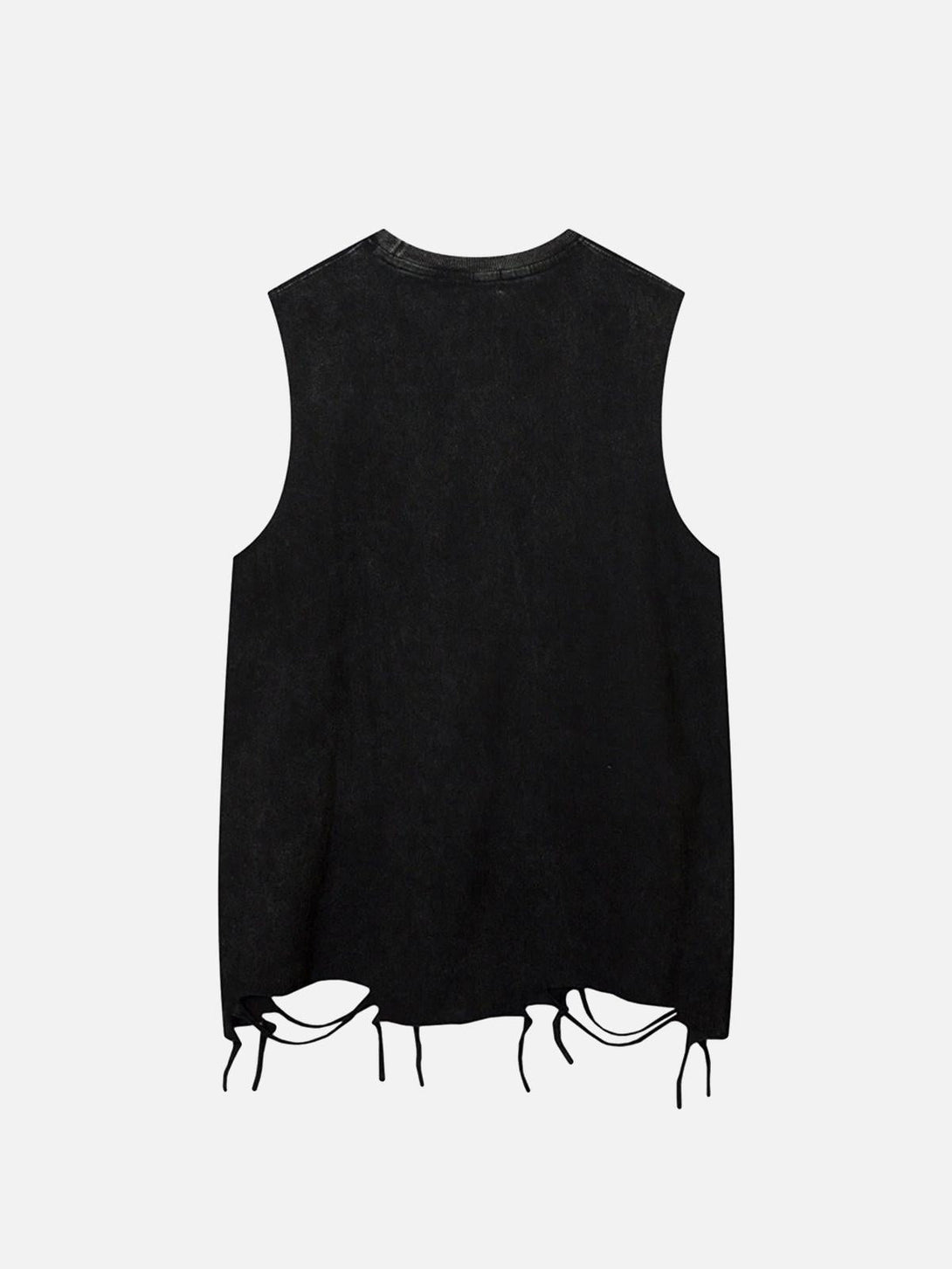 Back view of TALISHKO's black tank top featuring unique cut-out details at the hem.