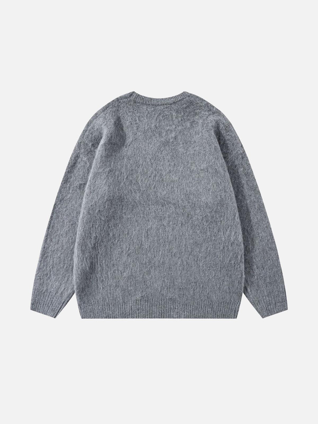 Gray sweater back view by TALISHKO, showcasing cozy texture and casual style.