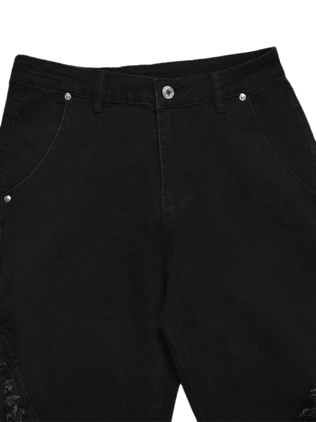 TALISHKO's vintage rough-edge flared jeans in a detailed close-up view, showcasing texture.