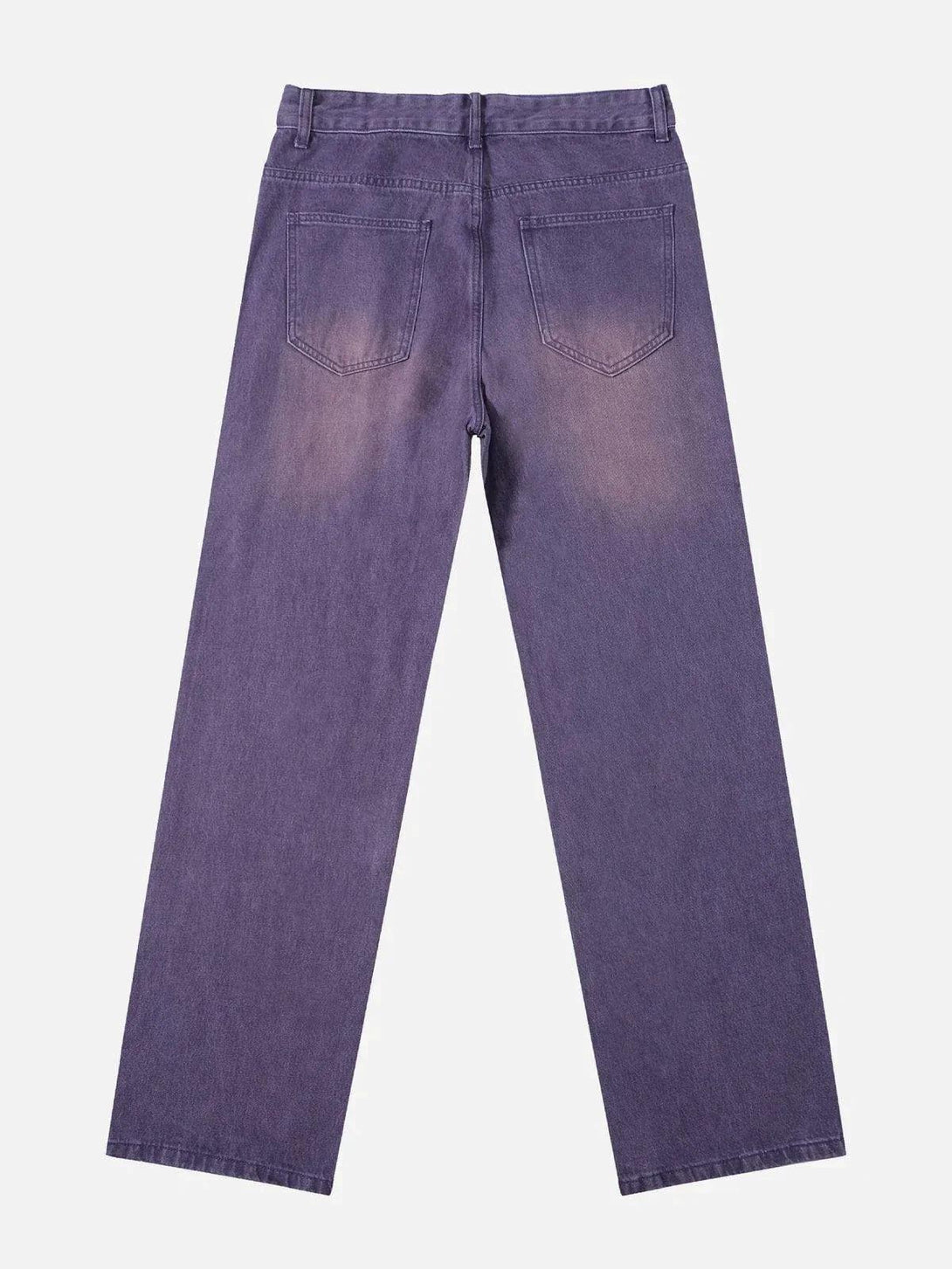 Back view of TALISHKO vintage gradient jeans in purple, highlighting classic pocket design.