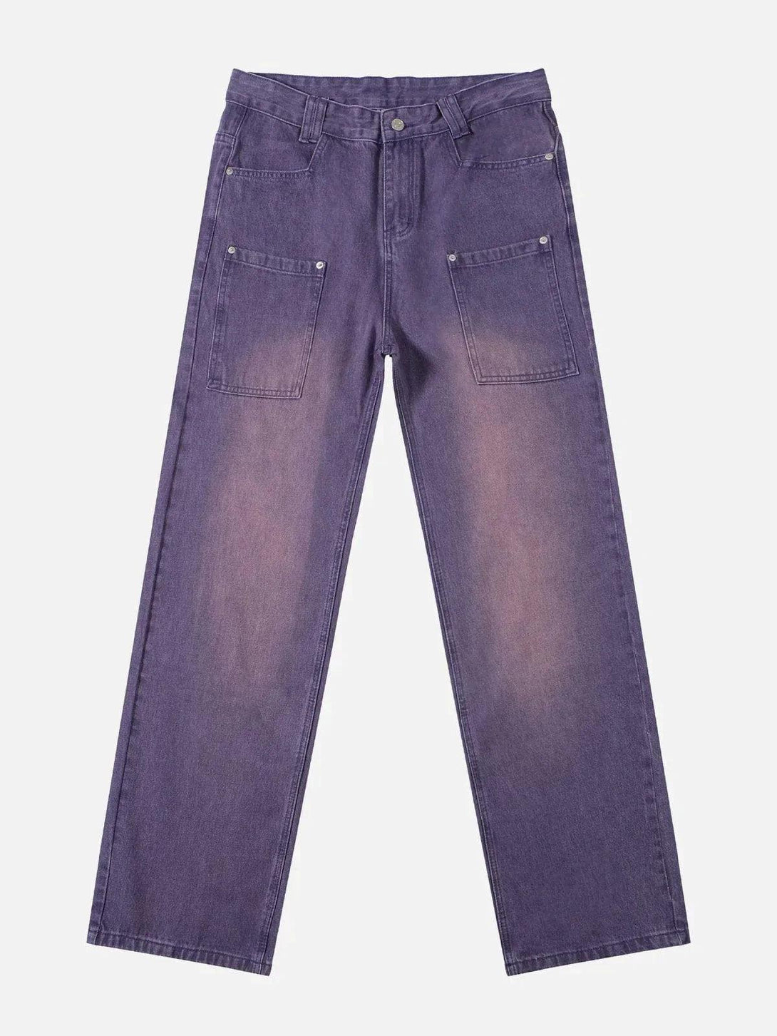 TALISHKO vintage gradient jeans, front view, featuring a relaxed fit in a stylish purple tone.