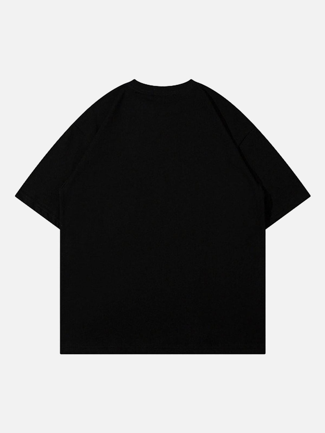 Back view of a black TALISHKO loose T-shirt, showcasing its relaxed, casual fit.