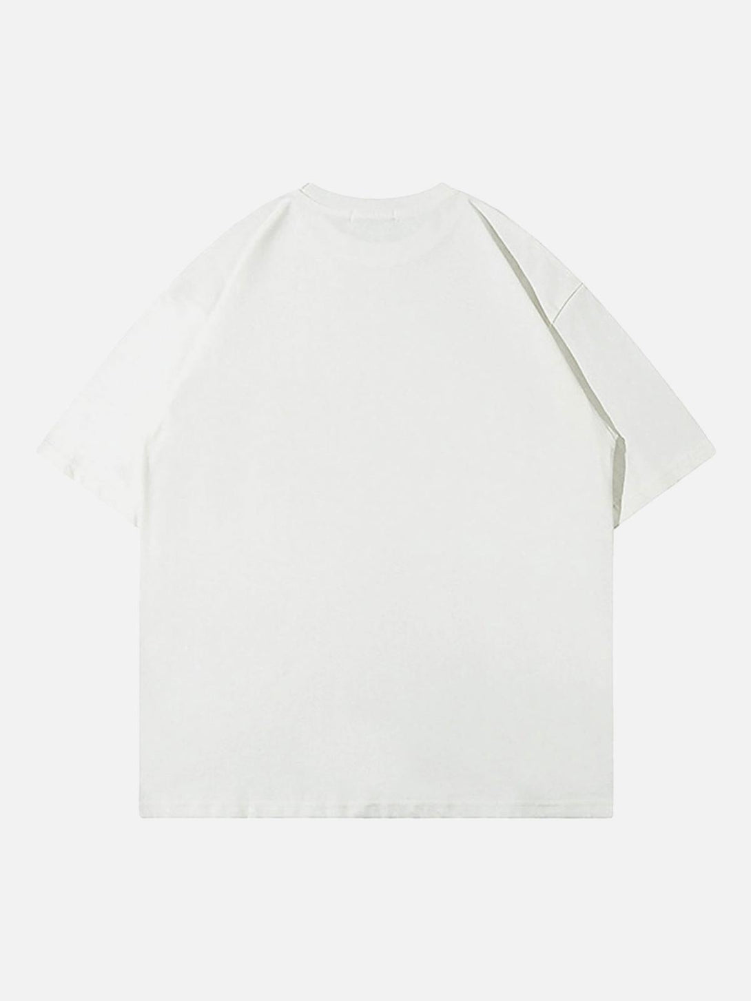 Back view of a white TALISHKO vintage star loose T-shirt, offering a laid-back summer style.