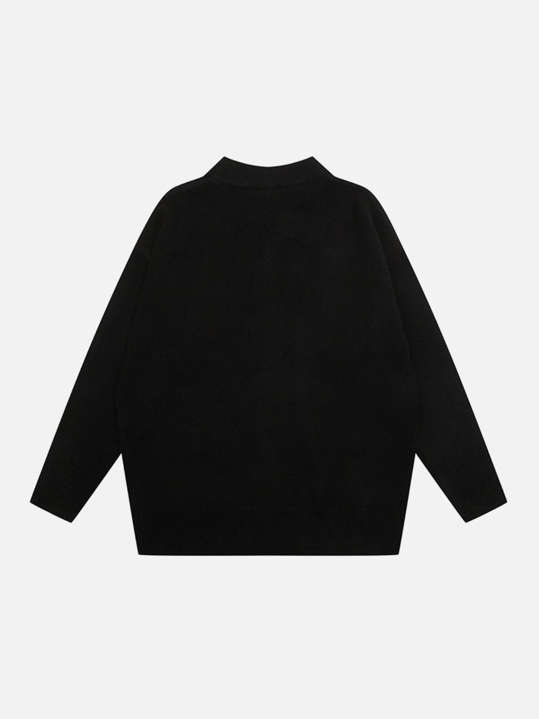 Back view of black sweater by TALISHKO showcasing a classic, relaxed silhouette.