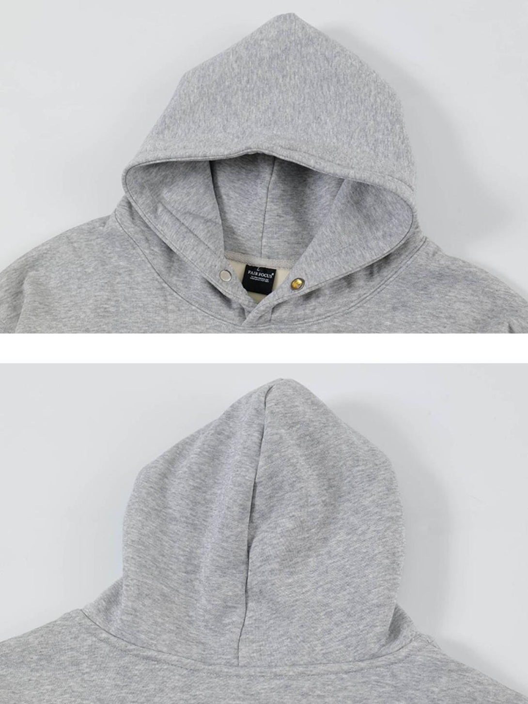 Gray TALISHKO hoodie, highlighting the hood's structure and minimalistic style details.