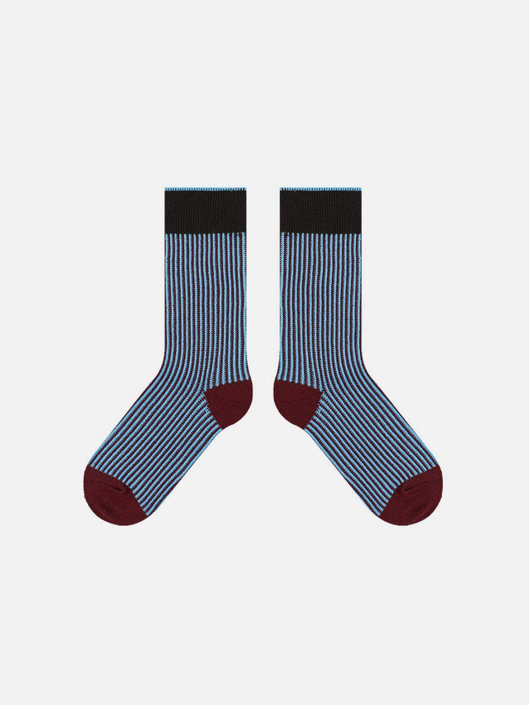 Striped socks in blue and burgundy by TALISHKO, showcasing a vintage-inspired design.