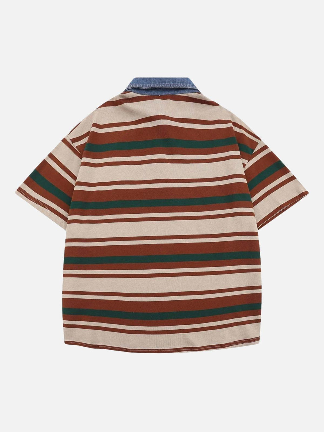 Back view of a vintage striped polo shirt with a denim collar by TALISHKO.