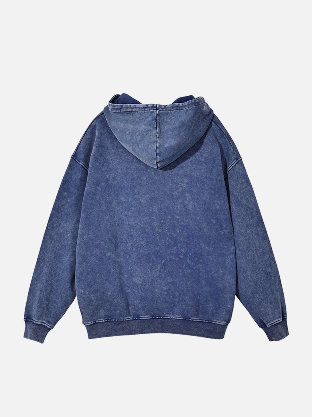 Back view of TALISHKO's vintage wash distressed hoodie, showcasing its laid-back design.