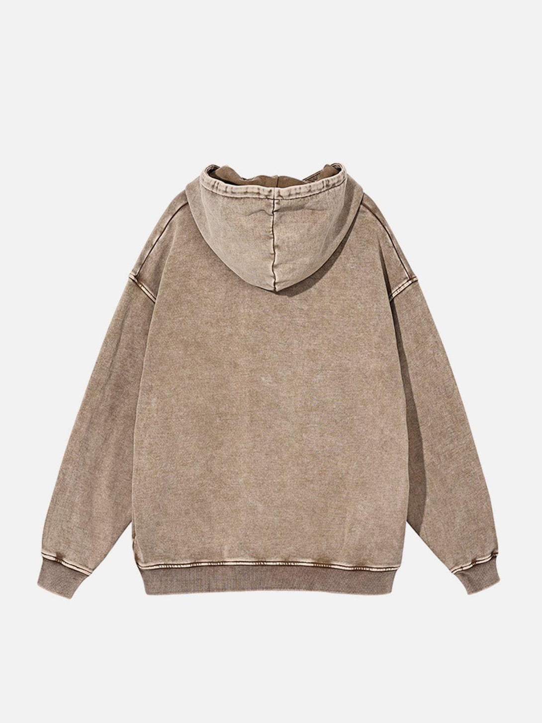 Back view of TALISHKO's vintage wash distressed hoodie in a relaxed, casual style.