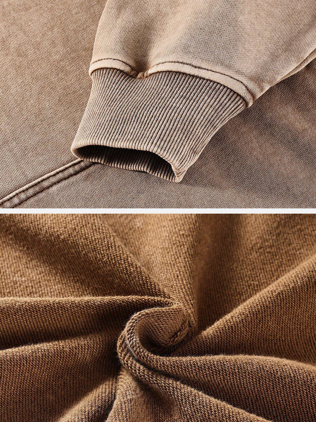 Detailed fabric and cuff stitching of TALISHKO's vintage wash distressed hoodie.