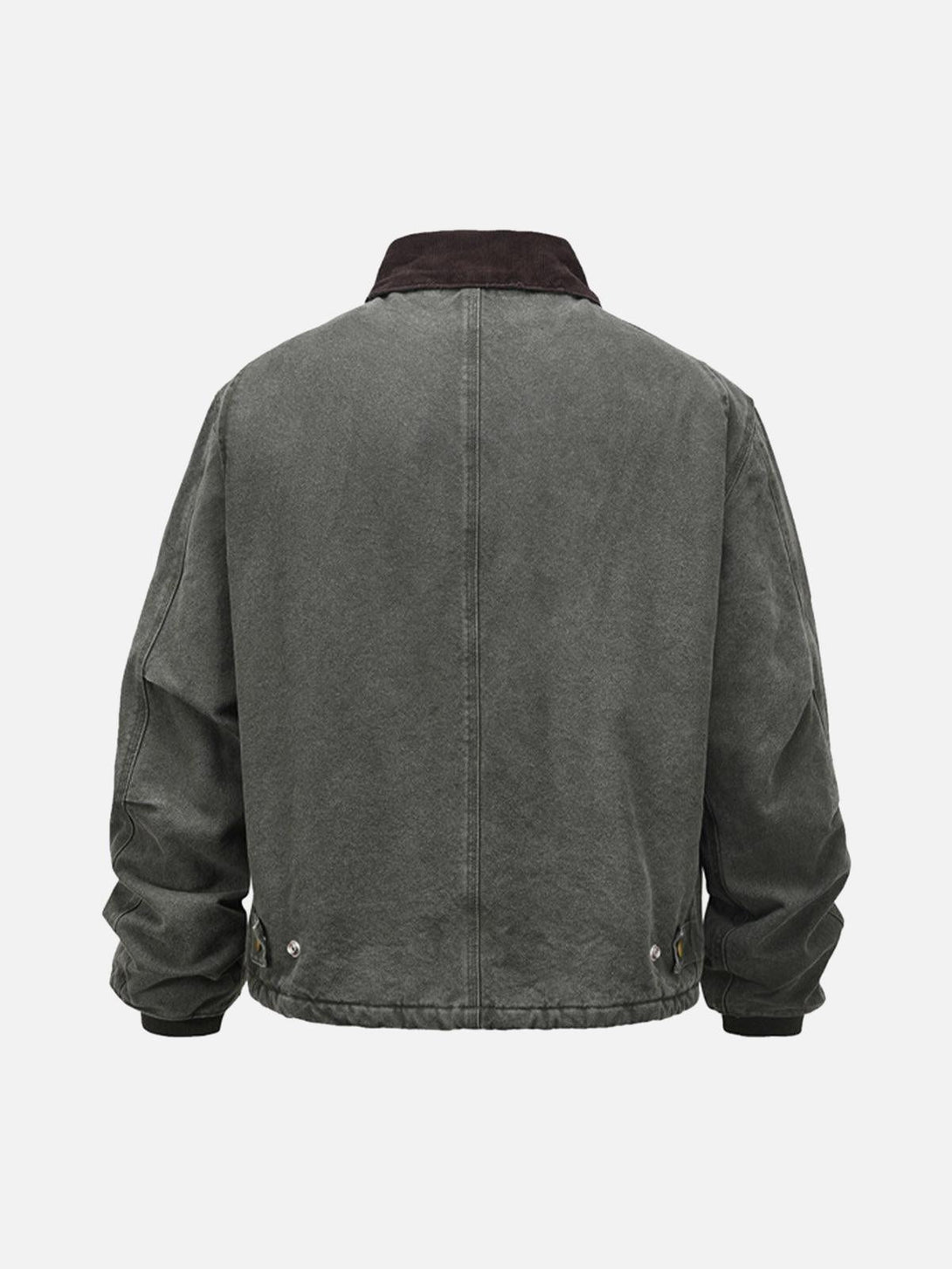 Back view of vintage washed quilted jacket by TALISHKO, highlighting distressed finish.
