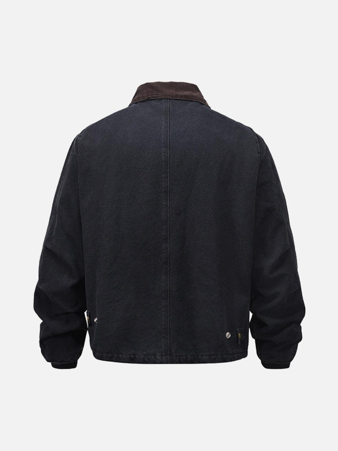 Back view of vintage washed quilted work jacket by TALISHKO, showcasing a classic design.