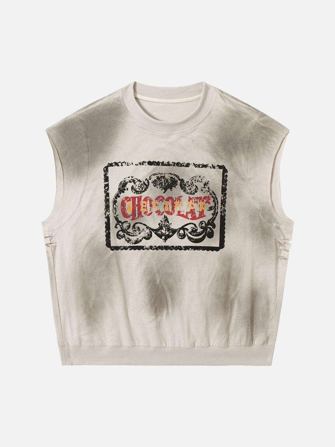 Vintage washed vest with graphic design, highlighting a casual look by TALISHKO.