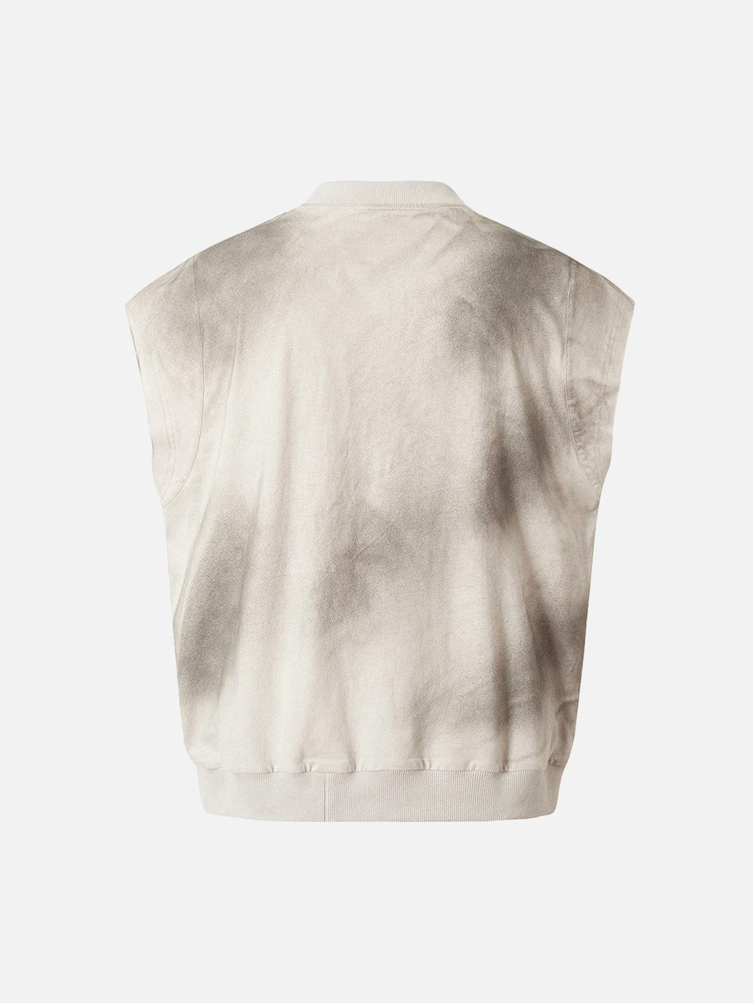 Back view of a vintage washed distressed vest by TALISHKO, showcasing unique texture.