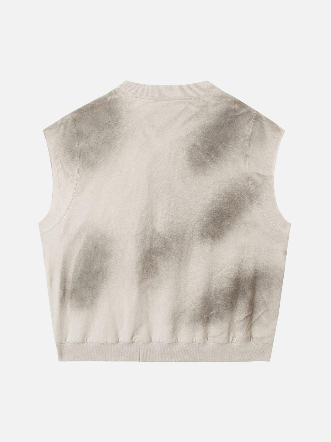 Back of a vintage washed vest by TALISHKO, featuring a unique distressed texture.