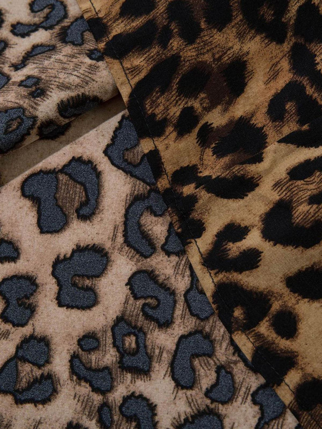 TALISHKO shirt fabric detail highlighting vintage leopard print with contrasting patterns.