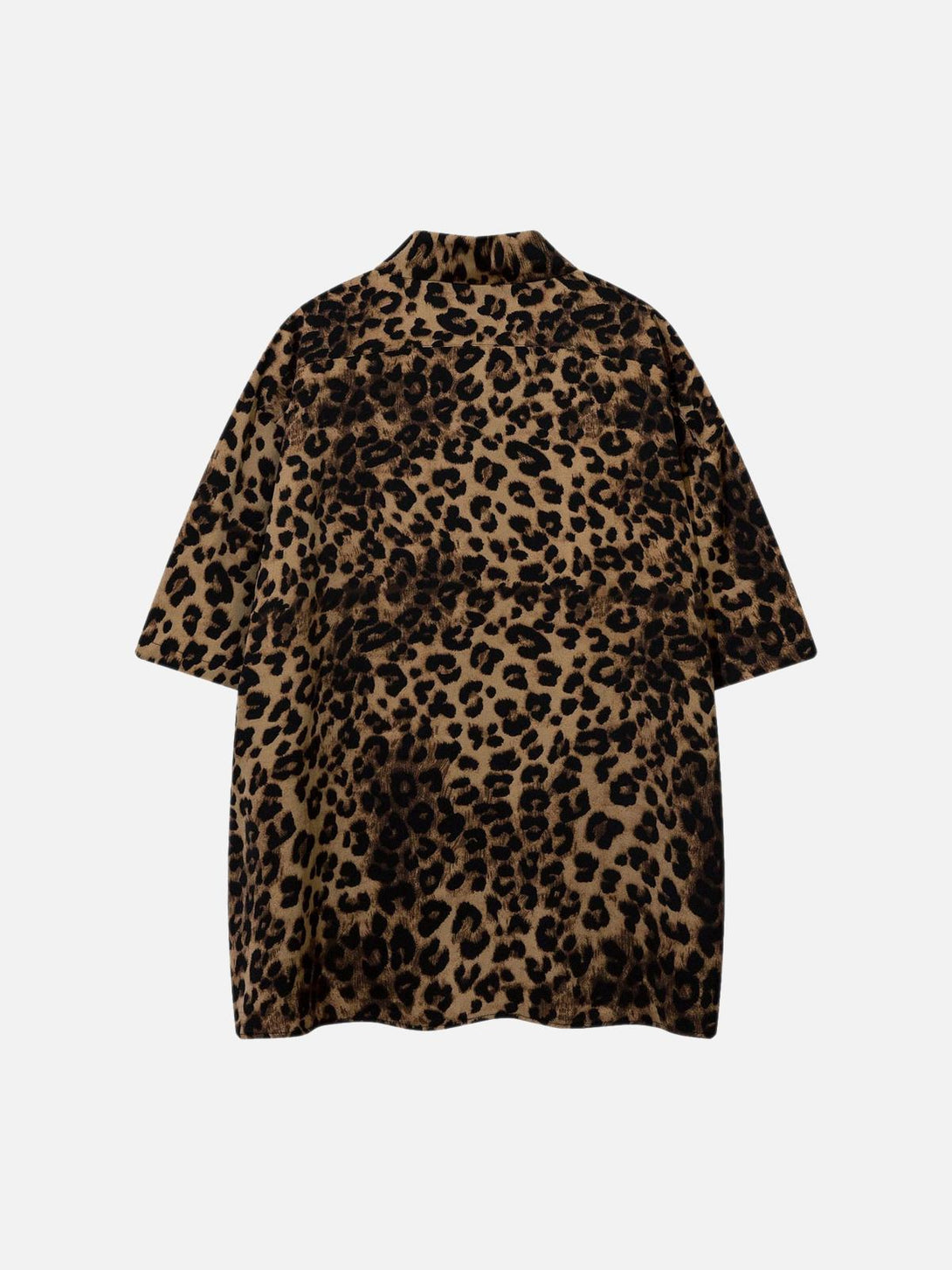 Back view of TALISHKO leopard print shirt, showcasing its bold vintage-inspired pattern.