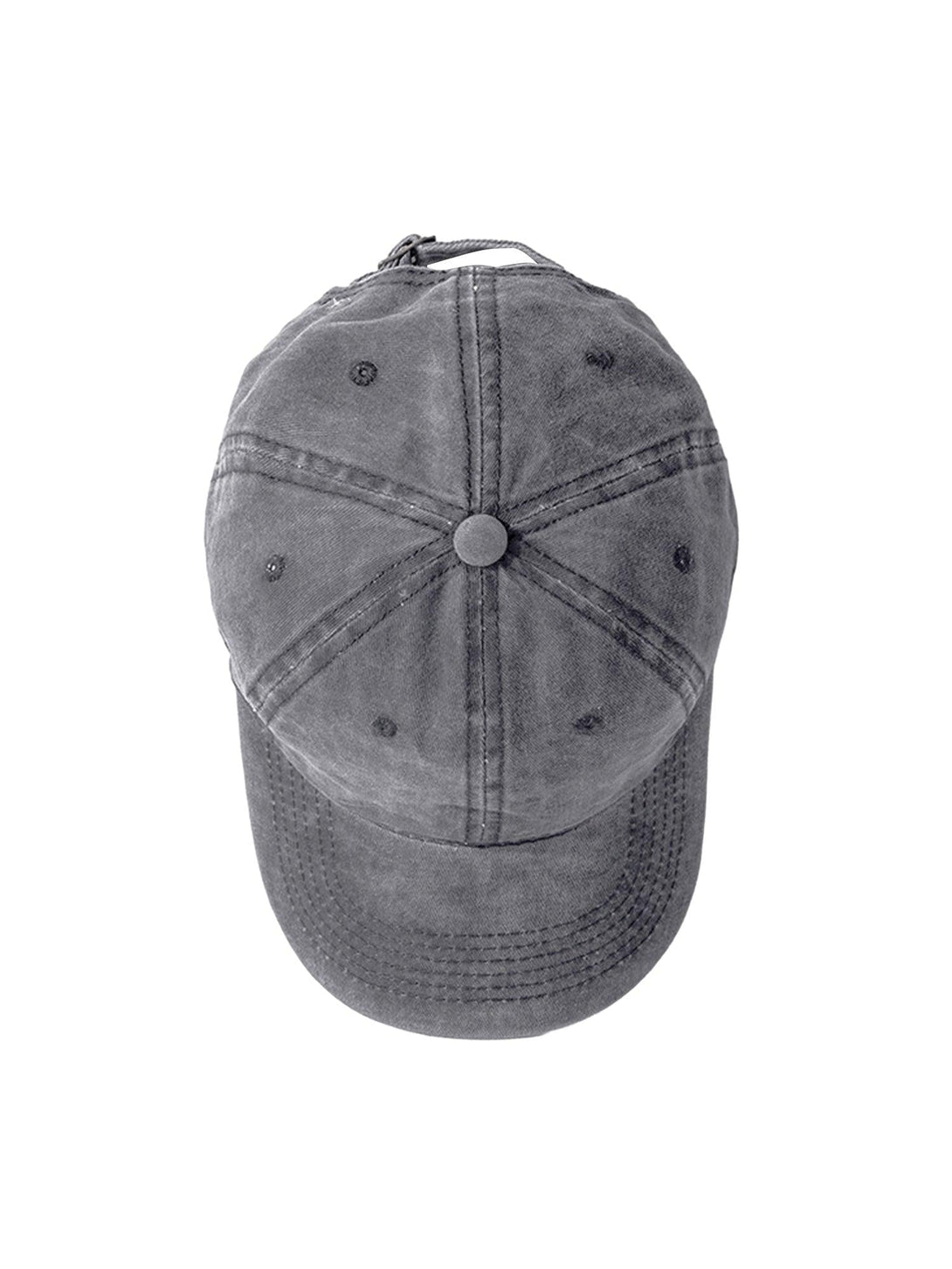 Top view of a gray washed canvas cap by TALISHKO, highlighting its casual, vintage style.
