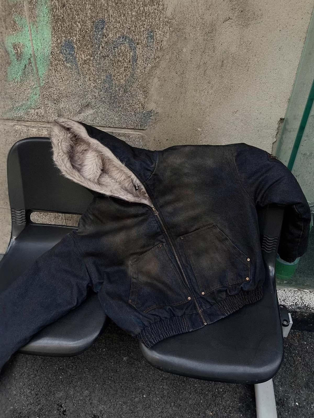 TALISHKO Washed Denim Fur Hooded Jacket