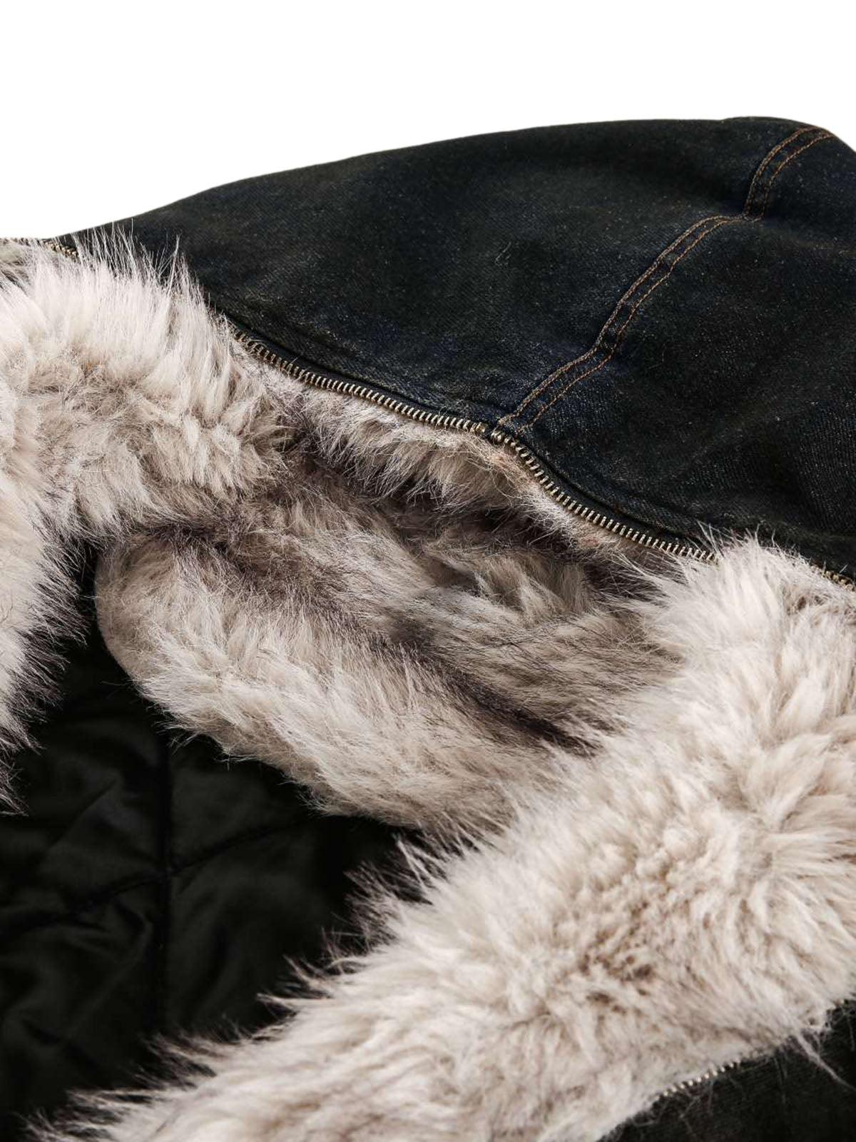 TALISHKO Washed Denim Fur Hooded Jacket