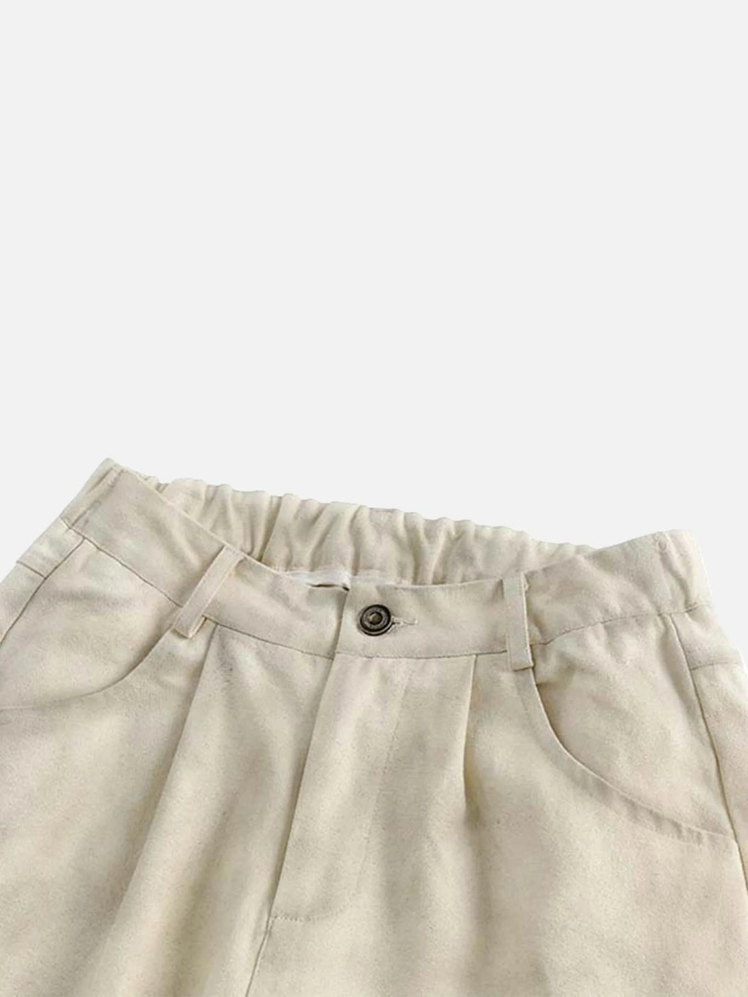 A detailed view of TALISHKO sweatpants, highlighting the elastic waistband and button detail.