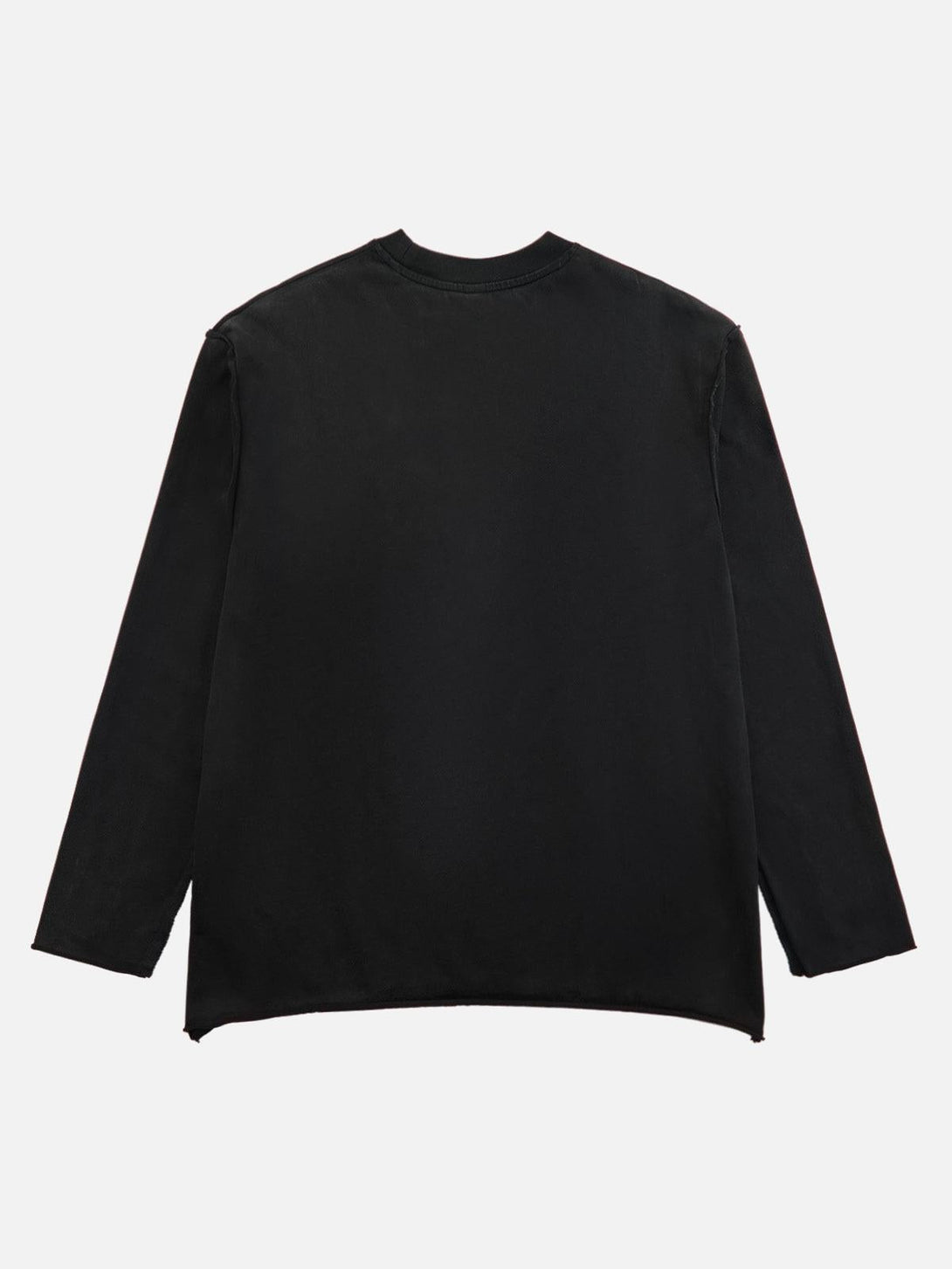 Back view of black washed-edge long sleeve T-shirt by TALISHKO, offering a sleek, casual look.