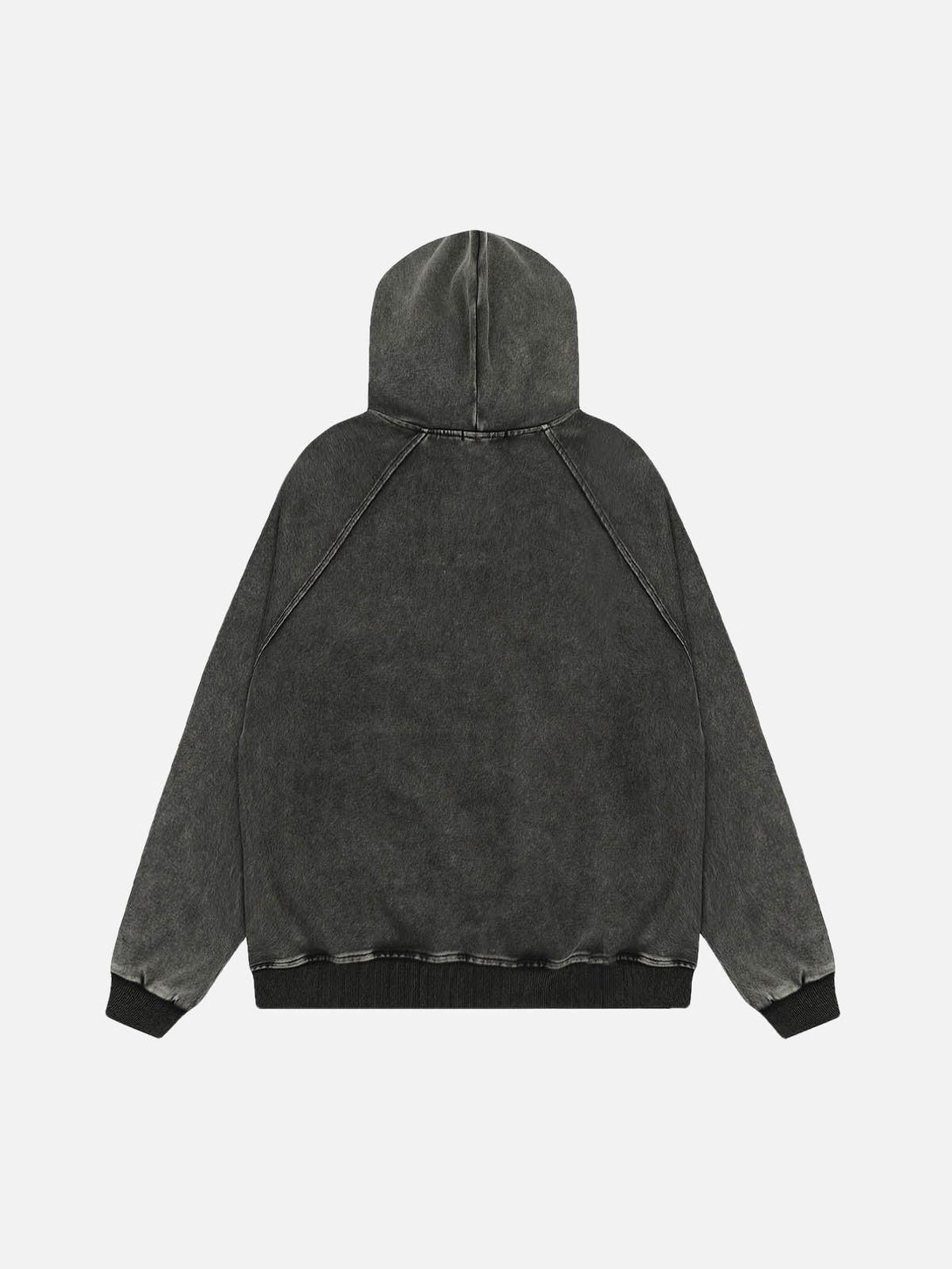 Back view of a washed hoodie by TALISHKO, showcasing its relaxed fit and hooded design.
