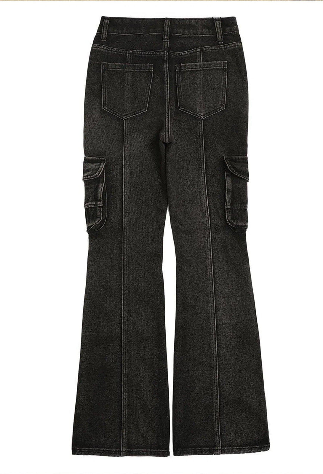 Back view of TALISHKO washed slim fit jeans, highlighting vintage cargo pocket style.